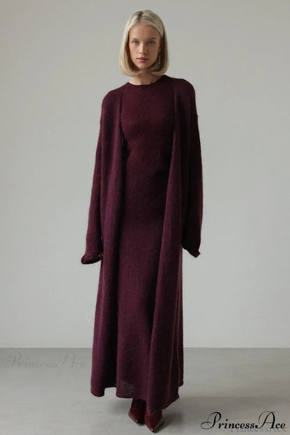 Ensemble Vintage en Tricot avec Cardigan et Robe Sans Manches