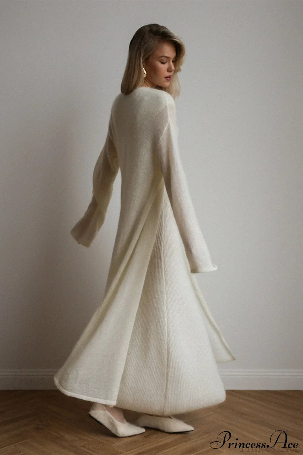Ensemble Vintage en Tricot avec Cardigan et Robe Sans Manches