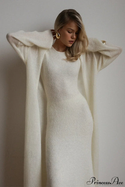 Ensemble Vintage en Tricot avec Cardigan et Robe Sans Manches