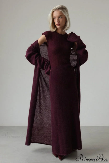 Ensemble Vintage en Tricot avec Cardigan et Robe Sans Manches