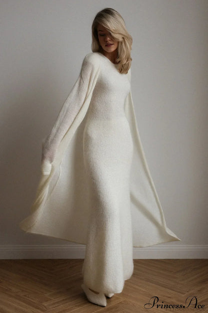 Ensemble Vintage en Tricot avec Cardigan et Robe Sans Manches