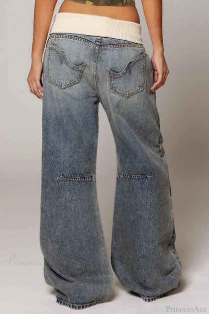 Jeans en Denim Vintage Bleus Lavés