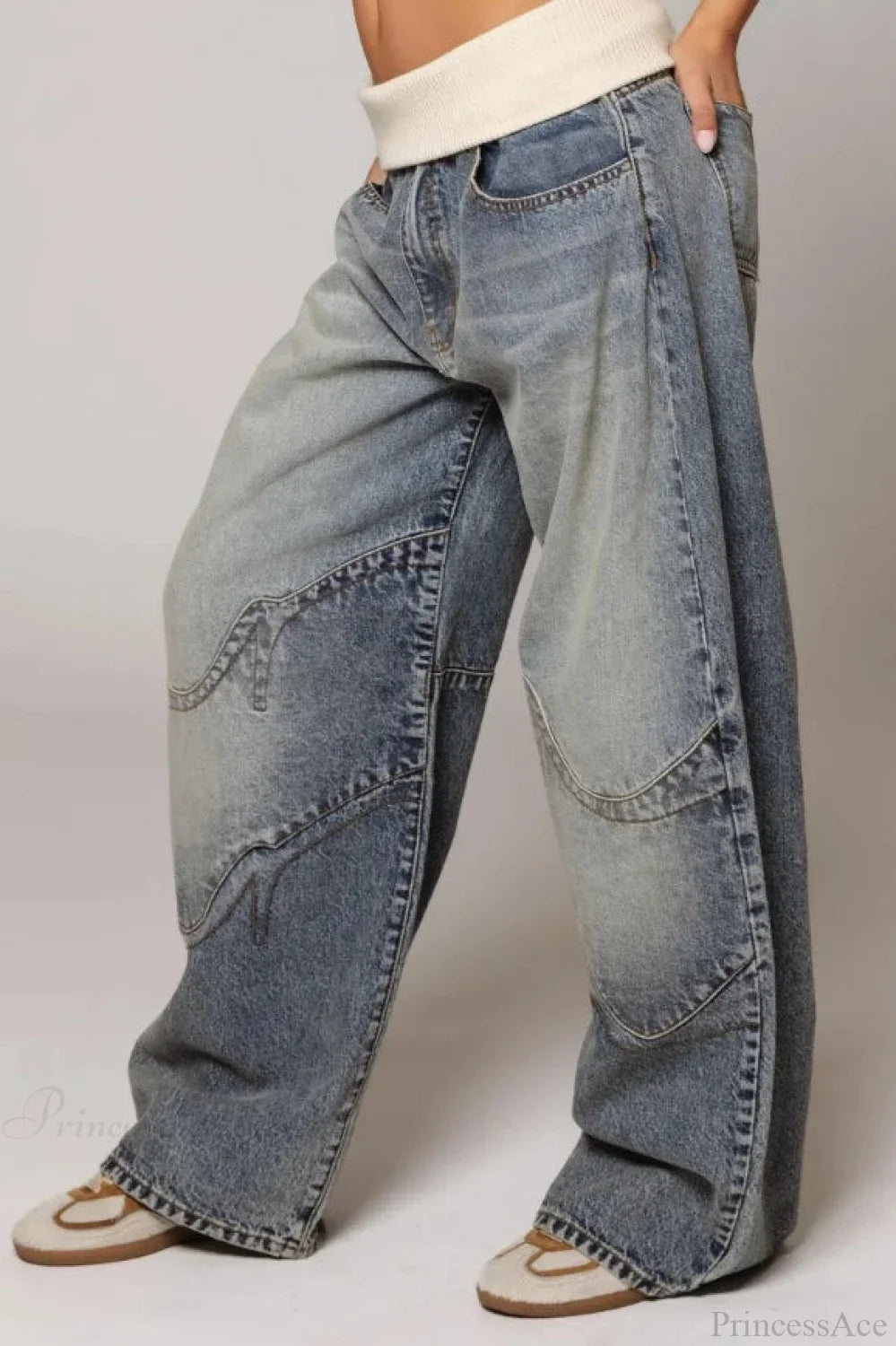 Jeans en Denim Vintage Bleus Lavés