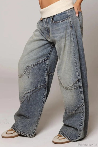 Jeans en Denim Vintage Bleus Lavés