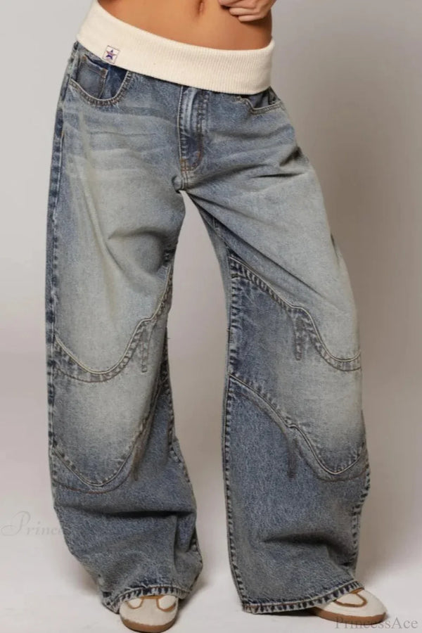 Jeans en Denim Vintage Bleus Lavés